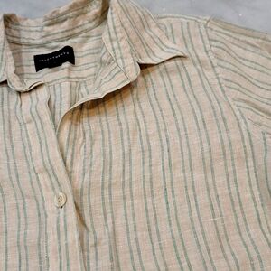 Investments 100% Linen Lightweight Tunic Striped Button-Up Shirt 3/4 Sleeve Sz 8